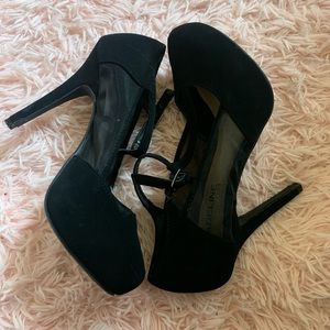 Black Suede High Heels with Strap